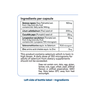  Prosamin for Men prostate supplement left side label showing ingredients and supplement facts
